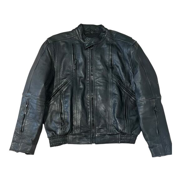 Leather Motorcycle Jacket Mens Vintage Moto Cafe Racer Biker Rider L - Picture 1 of 9